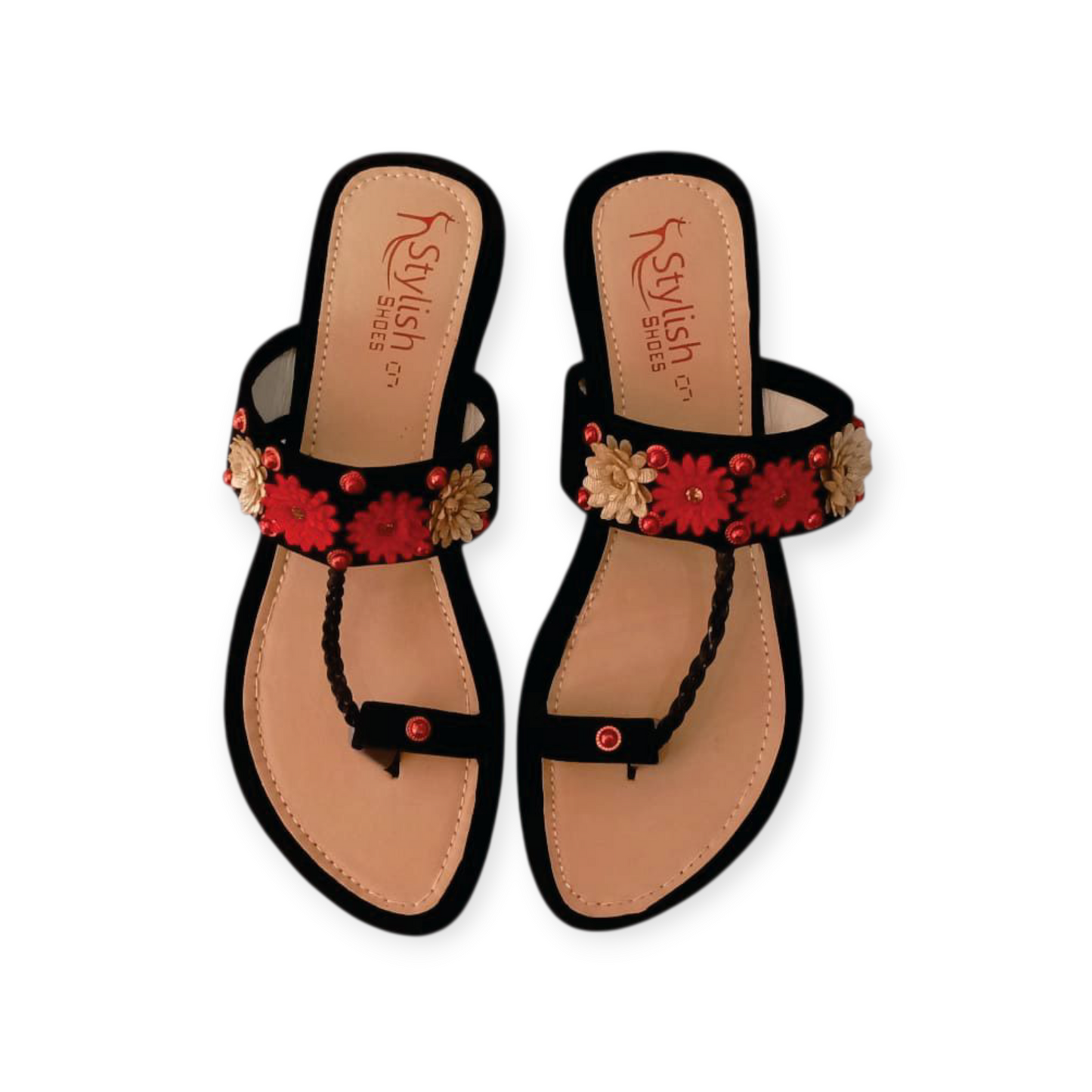 Black Beautiful Flower Chappal