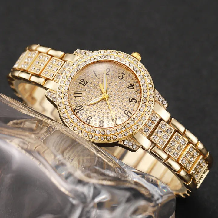 6PCS Luxury Women Golden Watch With Jewelry Set