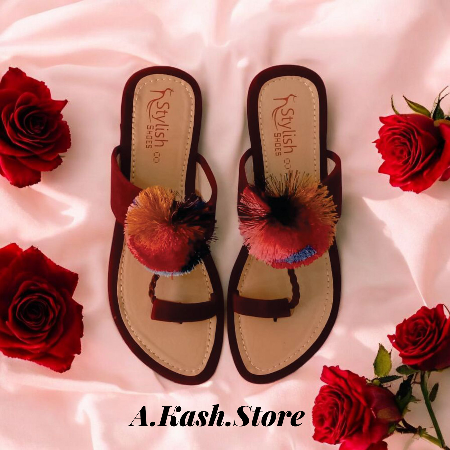 Maroon Flower Chappal