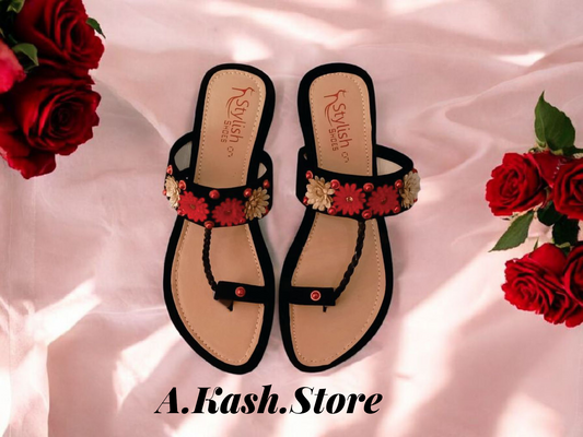 Black Beautiful Flower Chappal