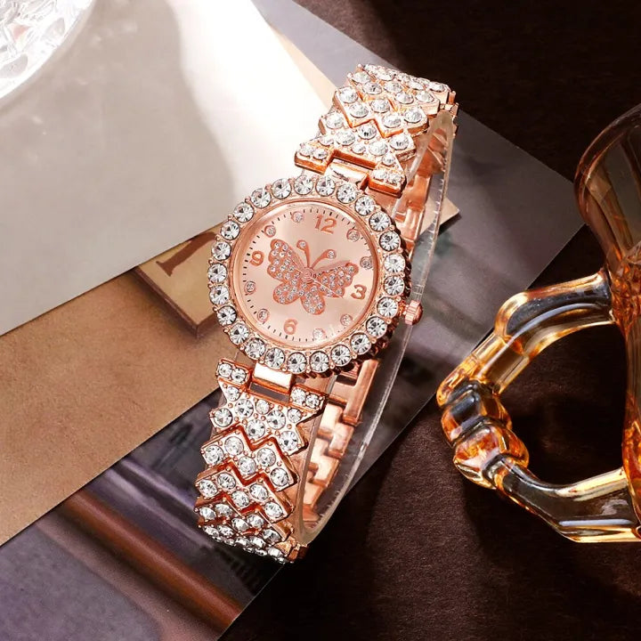 Rose Gold Watch with Luxury Jewelry Set