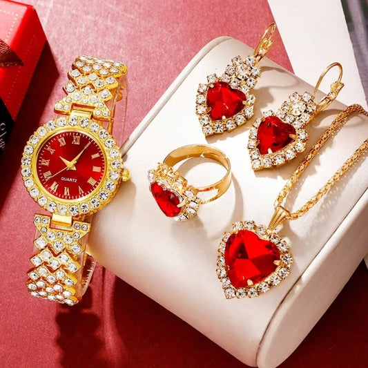 Luxury Watch with Golden Jewelry Set