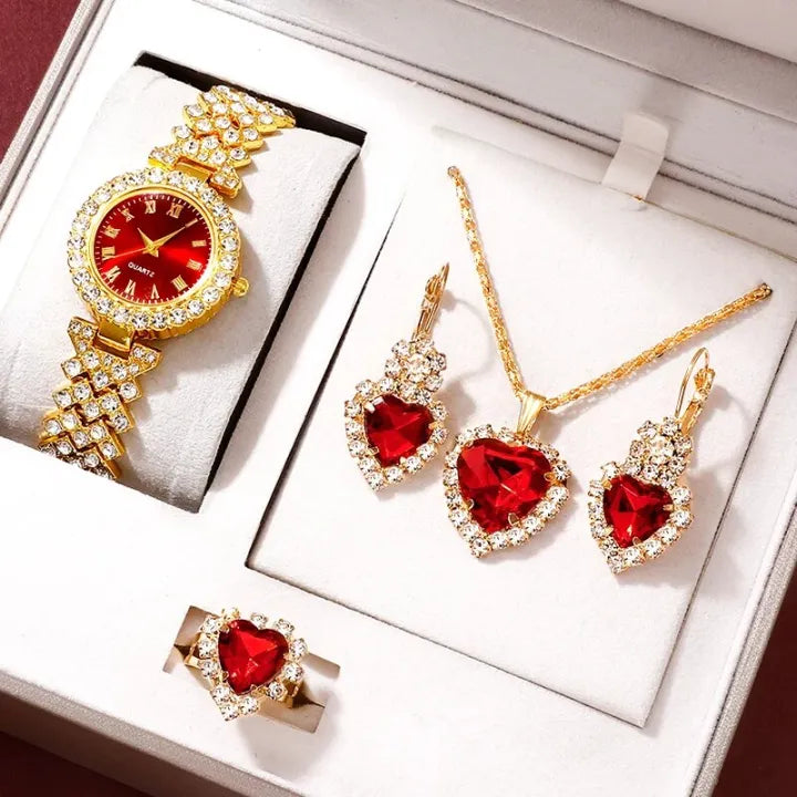 Luxury Watch with Golden Jewelry Set