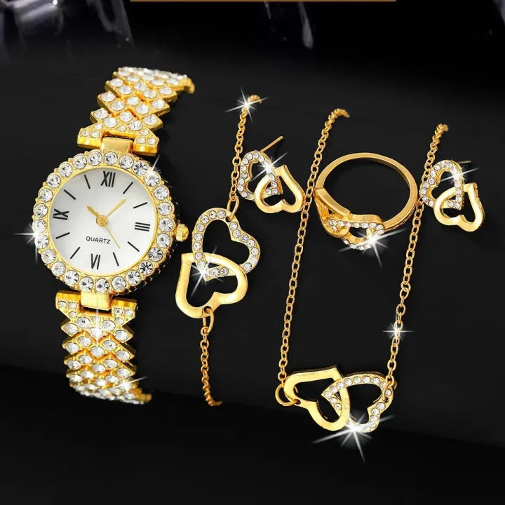 Luxury Roman Heart Watch With Jewelry Set