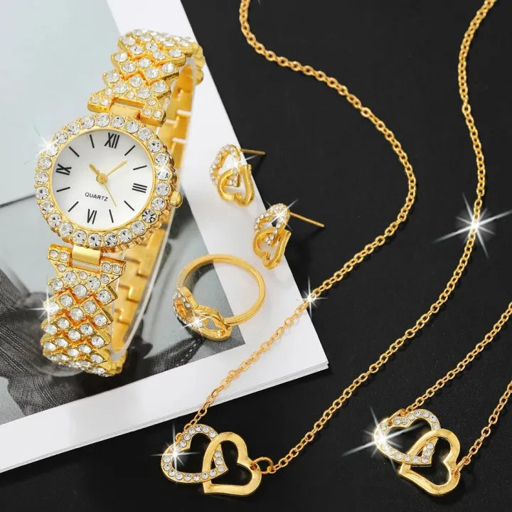 Luxury Roman Heart Watch With Jewelry Set