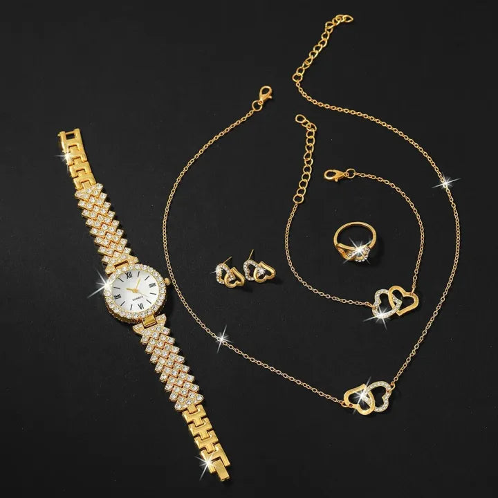 Luxury Roman Heart Watch With Jewelry Set